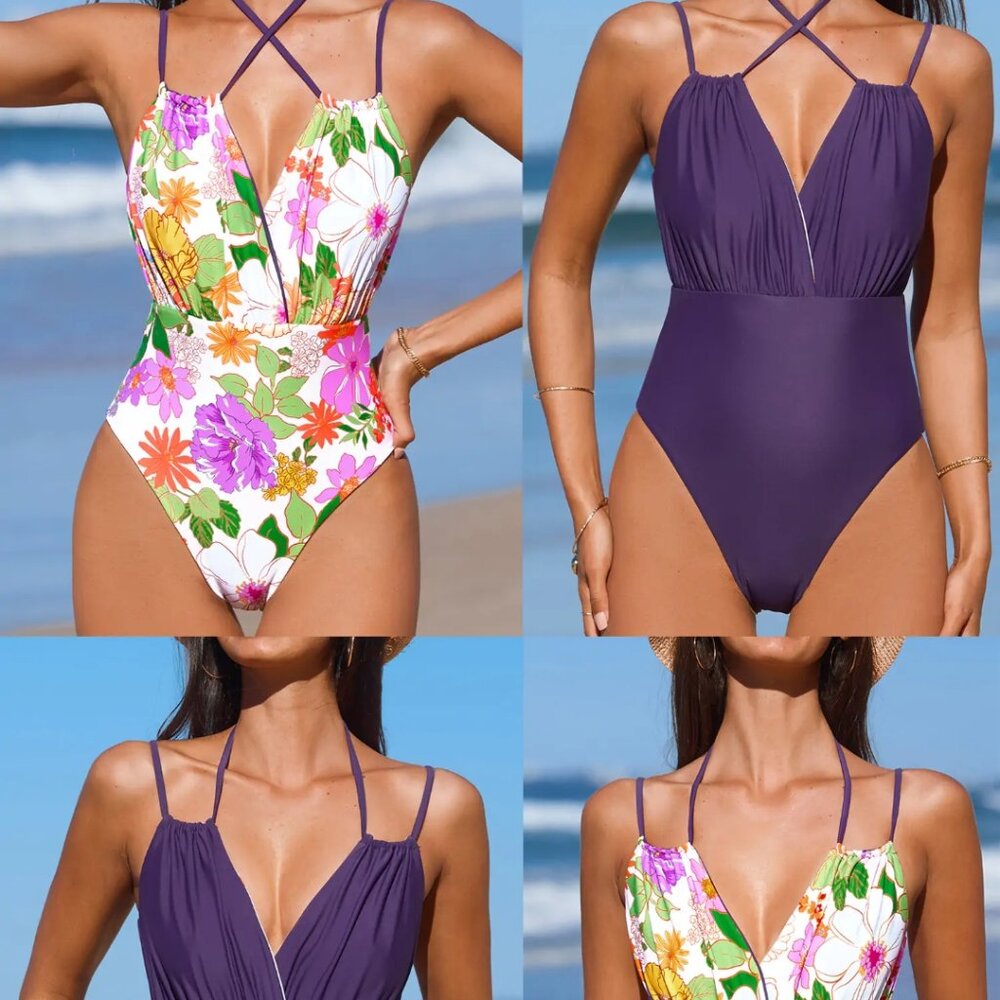 Cupshe Paulette Reversible Crossover Halterneck One-Piece